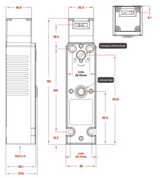LANBAO SLBS-ET1B1D-D  Электромагнитный замок безопасности,1NC + 1NC,кабельный ввод M20