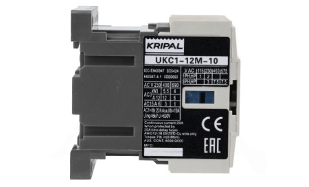 Мини-контактор UKC1-12M-10-230AC, 3P, 12A(AC-3), 20A(AC-1), 5.5kW(400VAC), Uк=230VAC, 1NO
