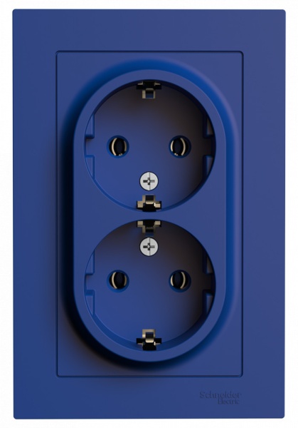 ATLASDESIGN РОЗЕТКА двойная с заземлением без шторок, 16А, в сборе, АКВАМАРИН