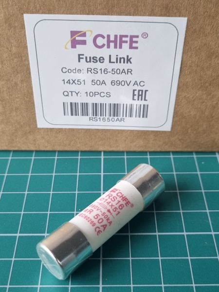 Вставка плавкая цилиндр. RS16, 50A, 690VAC, 50kA, 14х51mm, тип aR (RS16-50AR)