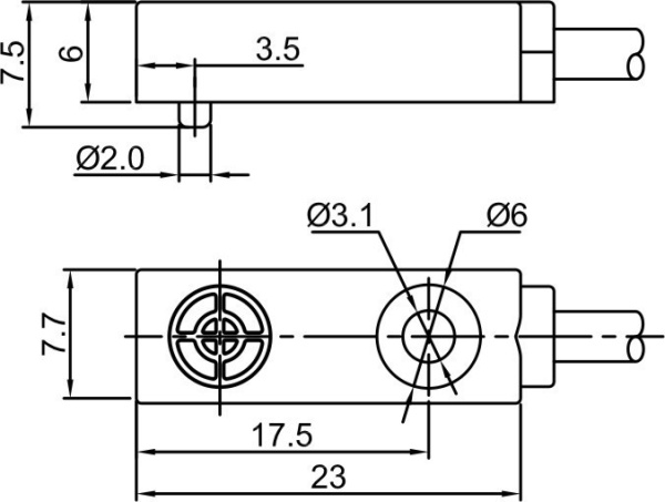 LANBAO LE08XSN25DNC индуктивный датчик 7,7x7,5x23мм NPN NC 2,5мм кабель 2м