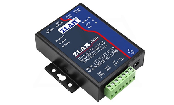 Преобразователь интерфейсов ZLAN5243A, RS-232/485/422 в Ethernet, 2xRS-485, 2xRS-232/422, Modbus Gateway, 24VDC