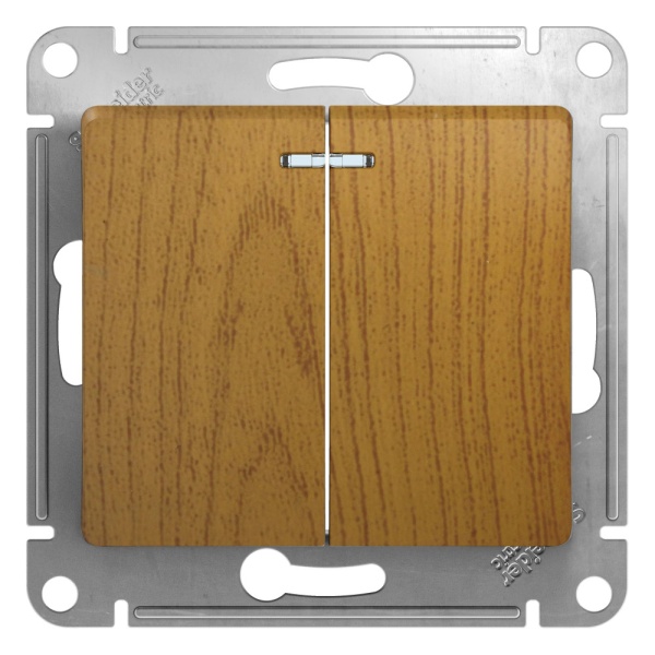 GLOSSA 2-клавишный ВЫКЛЮЧАТЕЛЬ с подсветкой, сх.5а, 10АХ, механизм, ДУБ