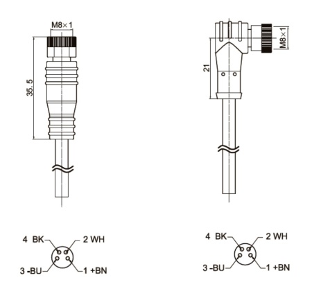 LANBAO QE8-N4G5-R угловой разъем M8 4pin кабелем высокой гибкости 5м