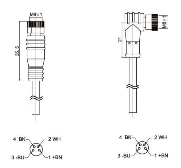 LANBAO QE8-N4G5-R соединительный кабель (угловой разъем), 60 AC/DC, 5 м, PVC, никелированная латунь, IP67 Высокая гибкость