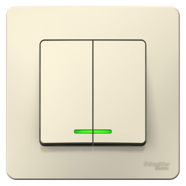 BLANCA С/У 2-клавишный ВЫКЛЮЧАТЕЛЬ (сх.5) с подсветкой, 6А, 250В, МОЛОЧНЫЙ