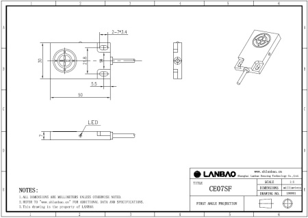 LANBAO CE07SF05DPO емкостной датчик 30x50x7мм PNP NO Sn=5мм кабель 2м