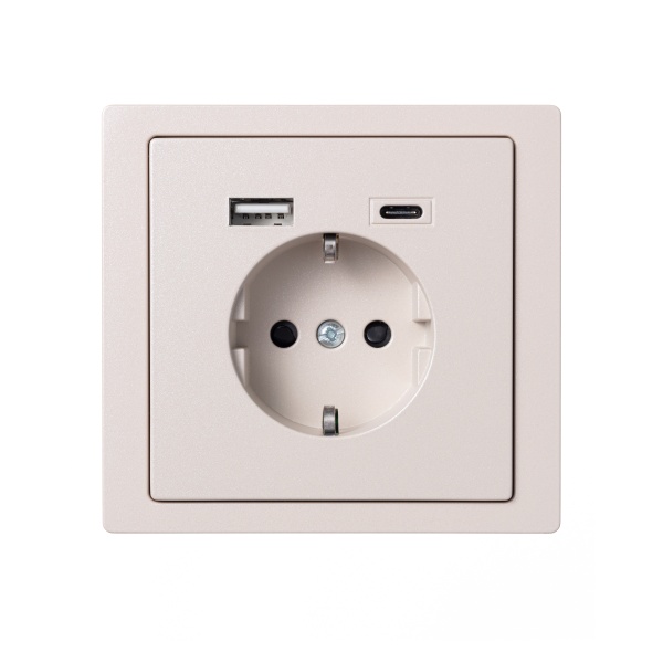 MERTEN D-Life РОЗЕТКА силовая 16 A с зарядкой USB A+C 3 A, САХАРА