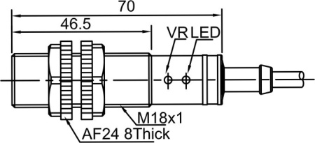 LANBAO CR18SCF05DPR Емкостной датчик 5 мм, 10…30 DC, PNP, NO+NC, заподлицо, PBT, кабель, M18, IP67