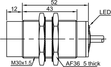 LANBAO LR30XBN22DNRY-E2 индуктивный датчик M30х63мм NPN NO/NC Sn=22мм разъем M12