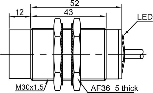 LANBAO LR30XBN22DNRY Индуктивный датчик 22 мм, цилиндрический, незаподлицо, 10…30 DC, NPN, NO+NC, ни