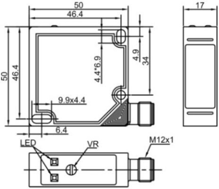 LANBAO PTF-BC100DPR-E2 оптический датчик 50x50x17мм 10-30DC PNP NO+NC Sn=1м разъём М12 (D-тип)
