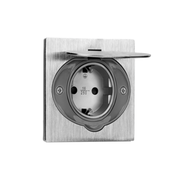 Розетка встраиваемая 2P+E, со шторками, IP44, 3680вт, нержавеющая сталь