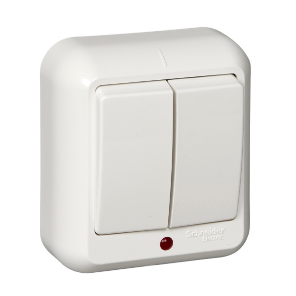 ПРИМА О/У 2-клавишный ВЫКЛЮЧАТЕЛЬ с подсвет. 6А 250В, БЕЛЫЙ, опт.уп.Россия