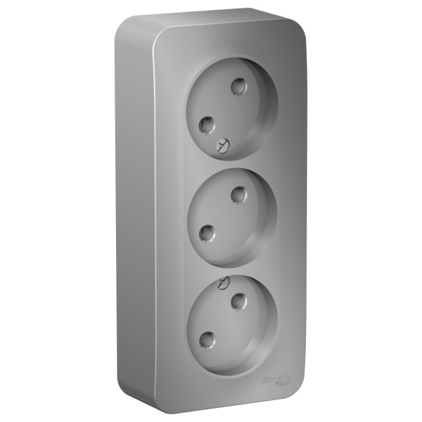 BLANCA О/У РОЗЕТКА 3-ая без заземления без шторок, ИЗОЛ.ПЛ., 16А, 250В, АЛЮМИНИЙ