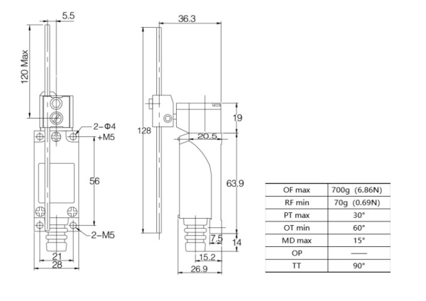 LANBAO LSAR-8107 концевой выключатель NO/NC регулируемый рычаг