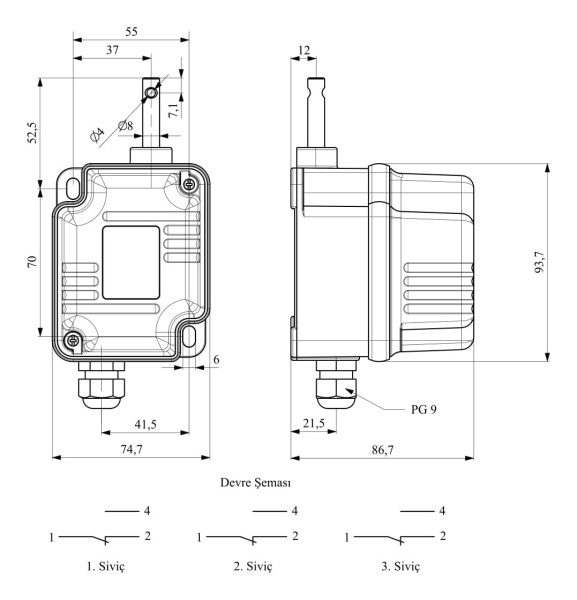Поворотный концевой выключатель, 3 переключателя, передаточное число 1/50, угол срабатывания 60° (240В AC, 3А), IP67