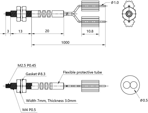 LANBAO PFRD-410 оптоволоконный кабель 1м головка M4 Sn=60мм (D-тип)