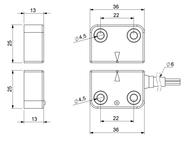 Магнитный датчик (2НЗ+НО), провод 2м (расст. сраб. 5 мм), индикация LED, правый выход, IP68 SMS31RC2-S15