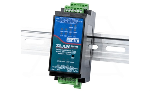 Преобразователь интерфейсов ZLAN5807M, RS-485 в Ethernet, 8xRS-485, Modbus Gateway, MQTT Gateway, 24VDC, DIN35