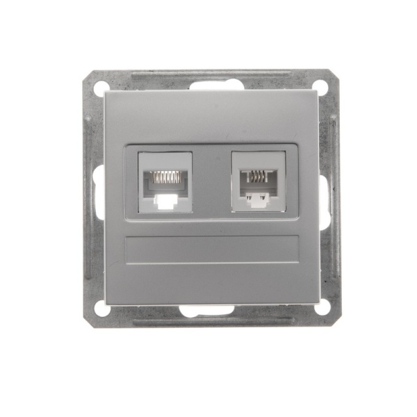 W59 РОЗЕТКА двойная RJ11+RJ45, 160В, 1А, кат.5Е, механизм, МАТОВЫЙ ХРОМ