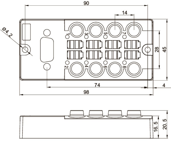 LANBAO DB080803-0-DP Распределительная коробка M8x1x3 пин/8 отверстий/D-SUB адаптер/ PNP выход