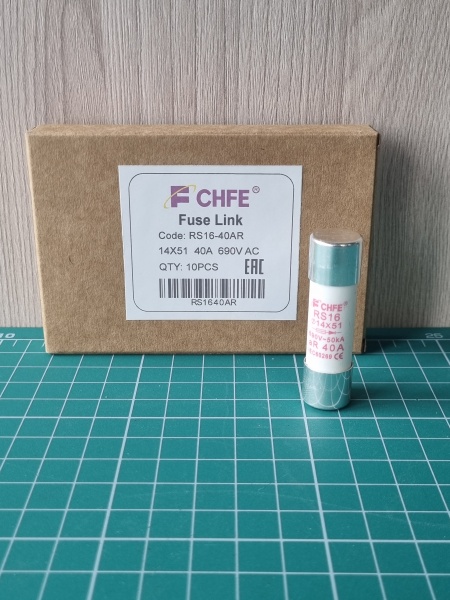 Вставка плавкая цилиндр. RS16, 40A, 690VAC, 50kA, 14х51mm, тип aR (RS16-40AR)