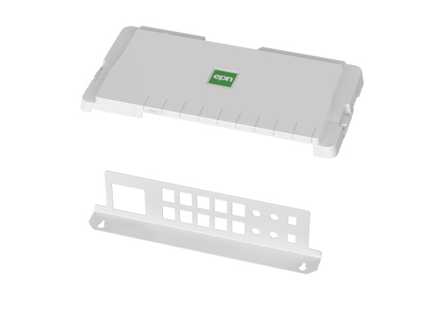 Патч-панель для щитов MSF с крышкой, 16 портов + гнездо розетки 45x45mm, белый RAL 9016