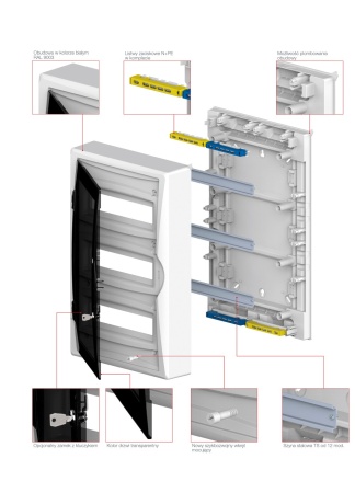 Щит навесной ECO BOX 3x12M, N/PE 4x 6x16+3x10mm2, дымчатая пласт. дверь, белый RAL9003, 560x354x107mm, IP40
