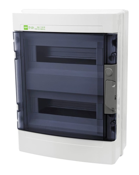 Щит навесной EP-LUX 2x12M, N/PE 3x 6x16+3x10mm2, дымчатая пласт. дверь, светло-серый RAL7035, 408x304x149mm, IP65