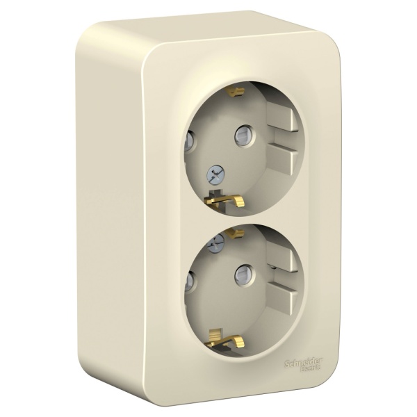 BLANCA О/У РОЗЕТКА двойная с заземлением со шторками, 16А, 250В, МОЛОЧНЫЙ