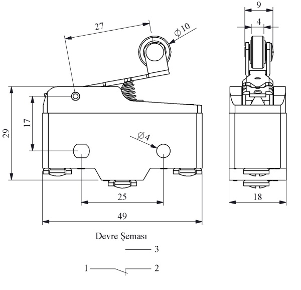 Мини-выключатель, привод роликовый рычаг 28мм (1ПК), пластиковый корпус (250В AC, 10А) MN1MIM1