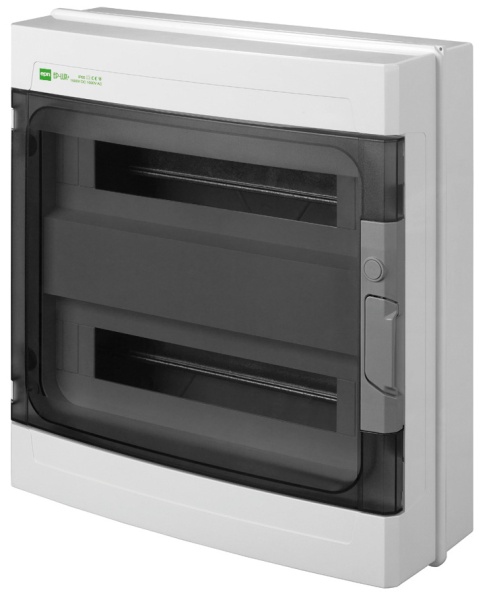 Щит навесной EP-LUX 2x18M, N/PE 3x 8x16+6x10mm2, дымчатая пласт. дверь, светло-серый RAL7035, 430x410x151mm, IP65