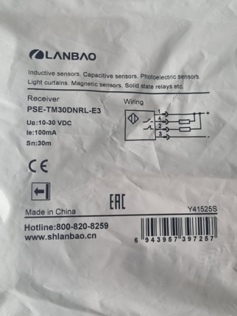 LANBAO PSE-TM30DNRL-E3 оптический 32,5x10,6x20мм NPN NO/NC лазер Sn=30м (T-тип) разъем M8 приемник