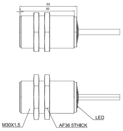LANBAO LR30XBF15DPOYP индуктивный датчки M30x52мм PNP NO Sn=15мм кабель 2м IP68/69k