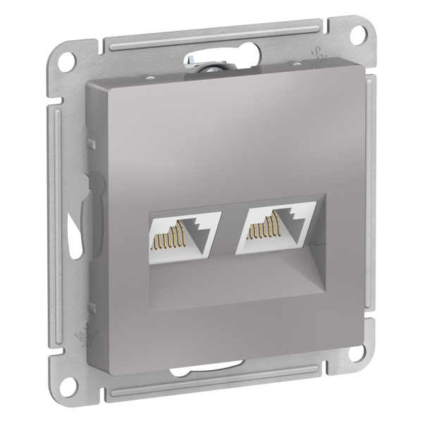 ATLASDESIGN РОЗЕТКА двойная компьютерная RJ45+RJ45 кат. 5e, механизм, АЛЮМИНИЙ