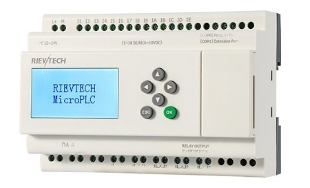 Программируемый логический контроллер SR-22DC-DA-R, 12_24VDC, 14DI(6AI/0_10V), 8RO(10A), RTC, Ethernet, ЖКИ  Rievtech