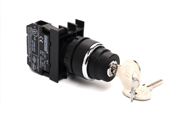 Кнопка с ключом 0-1 (1НО), возвратная, ключ извлекается в положении 0, серия B (250В AC, 4А), IP50 B100AA21