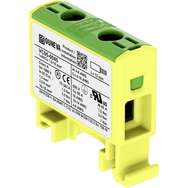 Клемма проходная, желто-зеленая 16 мм2