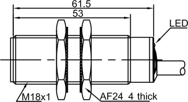 LANBAO LR18XCF05SBO индуктивный датчик M18x61,5мм 2х-проводный 20-250 AC/DC NO Sn=5мм каблеь 2м