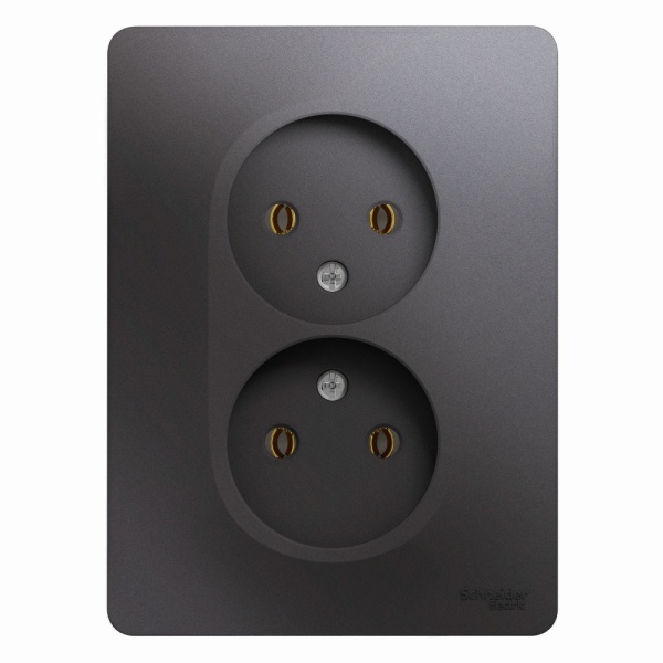 GLOSSA РОЗЕТКА двойная без заземления, 16А, в сборе, ГРАФИТ