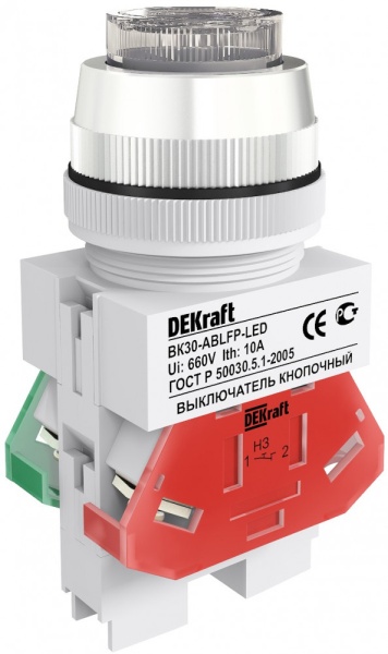 Выкл. кноп. ABLFP D30 БЕЛЫЙ LED 220В ВK-30