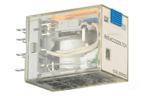 Реле RKE4CO220LTD1, 4CO, 5A(250VAC/30VDC), 220VDC, мех. индикация, тест-кнопка с блокировкой, диод +A1/-A2, LED