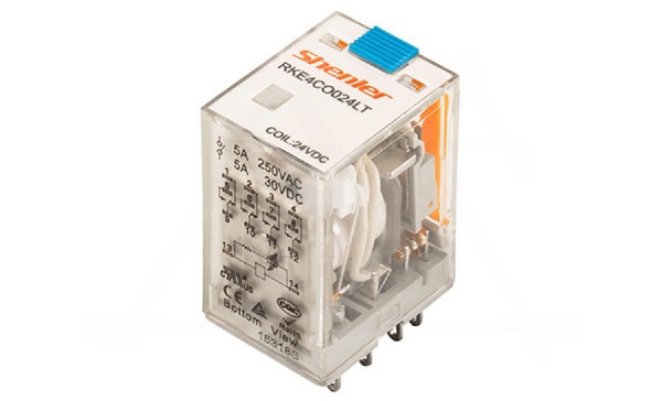 Реле RKE4CO524LT, 4CO, 5A(250VAC/30VDC), 24VAC, мех. индикация, тест-кнопка с блокировкой, LED