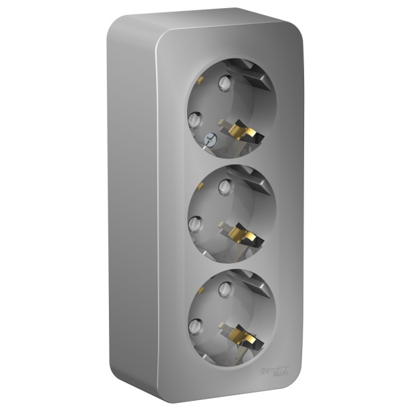 BLANCA О/У РОЗЕТКА 3-я с заземлением со шторками, ИЗОЛ.ПЛ., 16А, 250В, АЛЮМИНИЙ