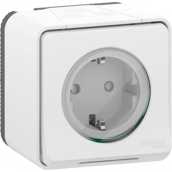 MUREVA S РОЗЕТКА В СБОРЕ О/У с зазем.конт., защ.штор., винт.клеммы, БЕЛЫЙ, IP55