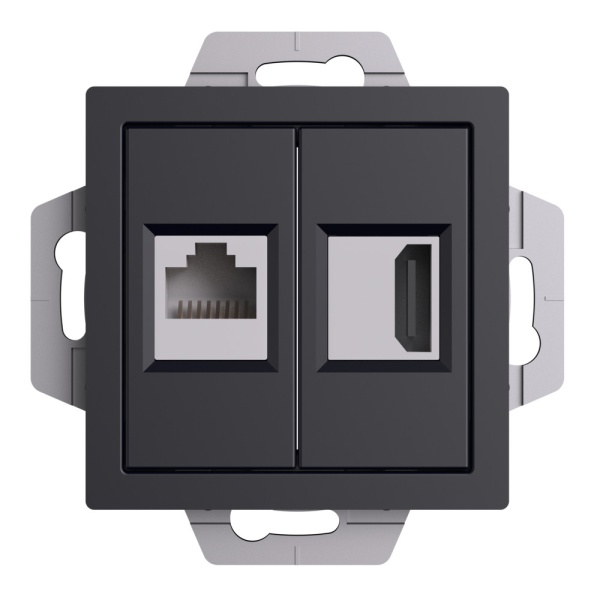 ATLASDESIGN РОЗЕТКА двойная HDMI+RJ45, кат. 5е, механизм, КАРБОН