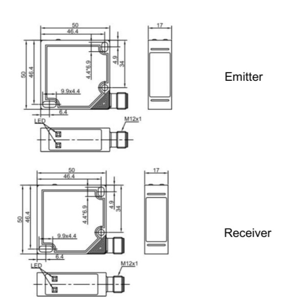 LANBAO PTF-TM20D-E2 Барьерный датчик, излучатель, 20 м, разъем М12