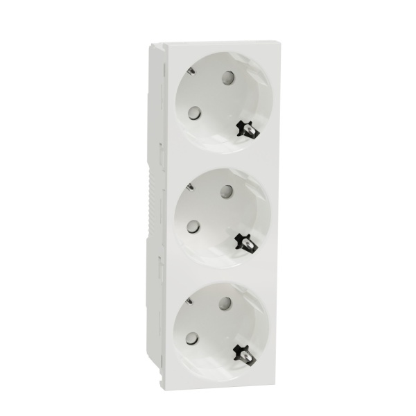 Unica Modular Розетка 3х(2К+З) 45гр, шторки, безвинтовые клеммы БЕЛАЯ