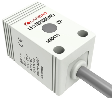 LANBAO LE17SN08DNC индуктивный датчик 17x17x28мм NPN NC 8мм кабель 2м